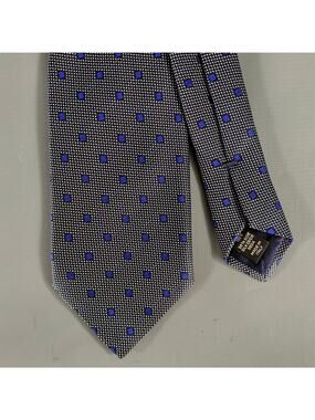 ERMENEGILDO ZEGNA Size Grey Navy Geometric Silk Tie